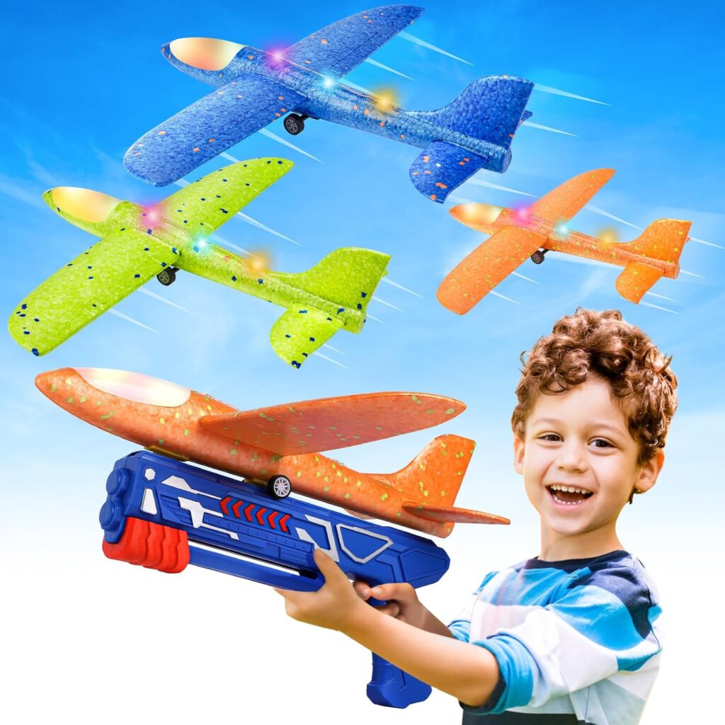 Fuwidvia 3 Pack Airplane Launcher Toys, 13.2” LED Foam Glider