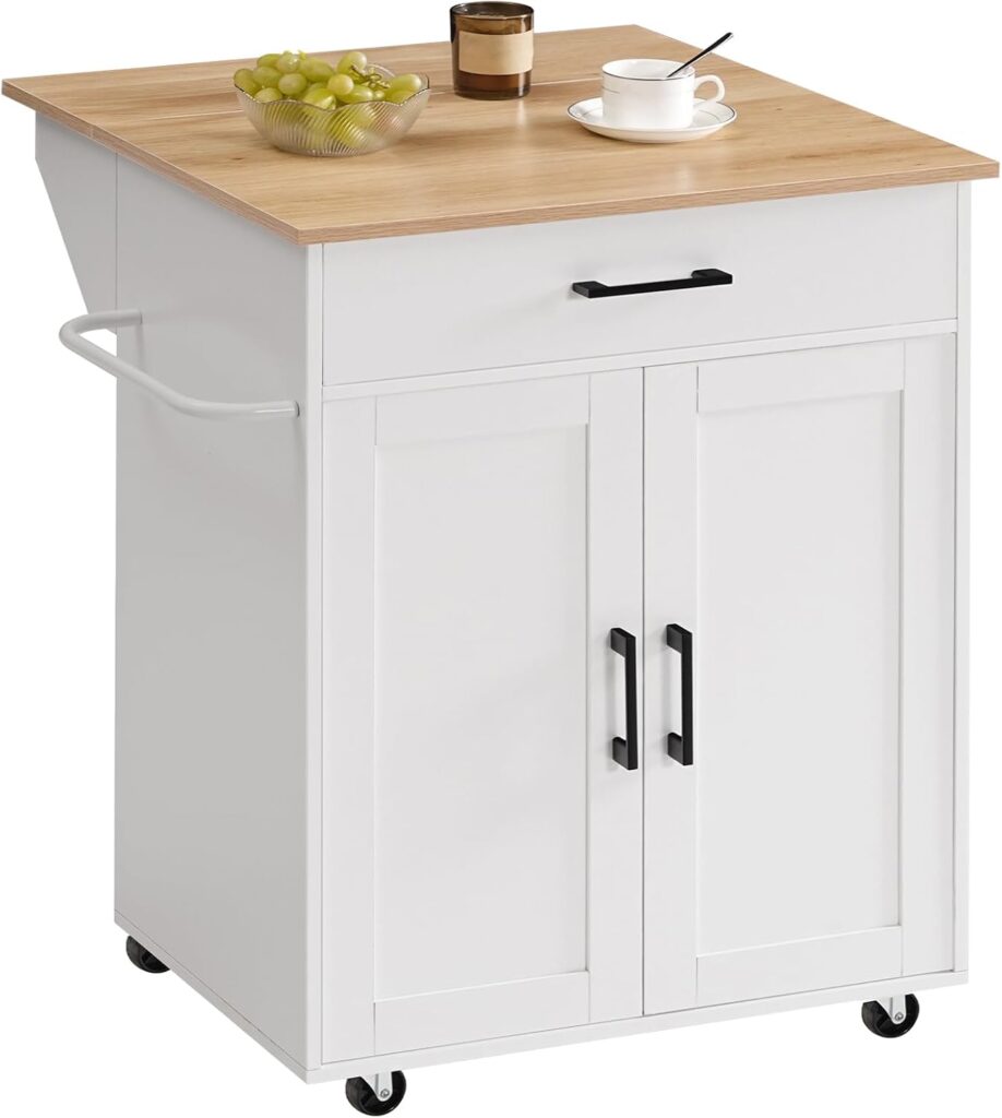 MAHANCRIS Kitchen Island on Wheels with Drop Leaf, Folding Countertop Kitchen Island Cart, Kitchen I…