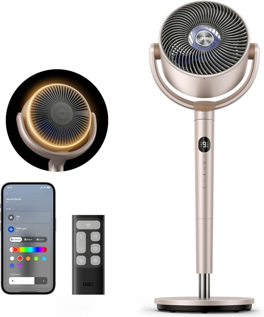 DREO Starlight Smart Pedestal Fan (TurboPoly™ 508S) Review: The Ultimate Omnidirectional Air Circulator with RGB Ambient Lighting