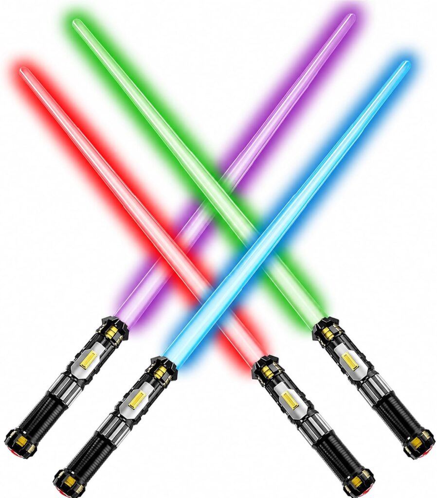 4 Pack Light up Sword with FX Sound (on-Off Control) and Retractable H…