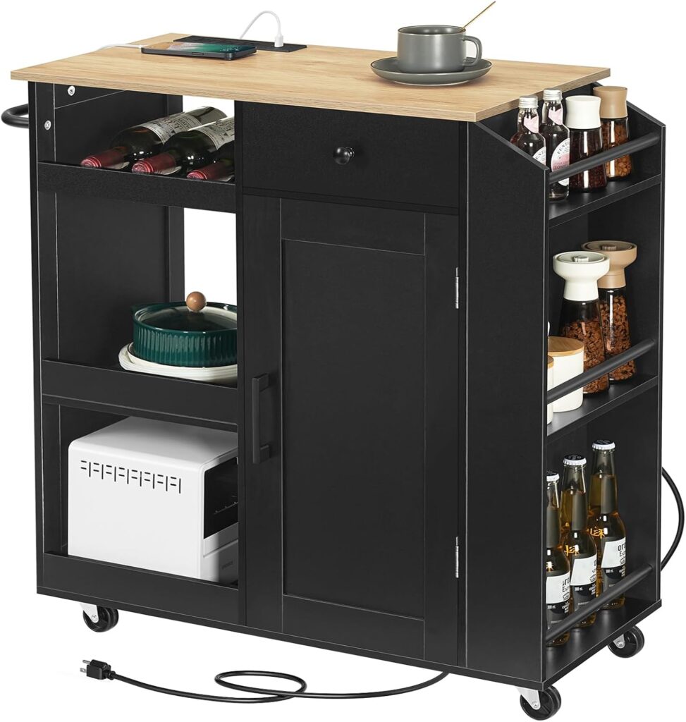 MAHANCRIS Kitchen Island with Power Outlet, Kitchen Storage Island with Drawer, Rolling Kitchen Cart…