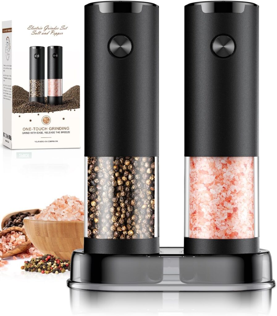Electric Salt and Pepper Grinder Set Automatic Battery Pepper Mill Shakers Adjustable Coarseness Upg…