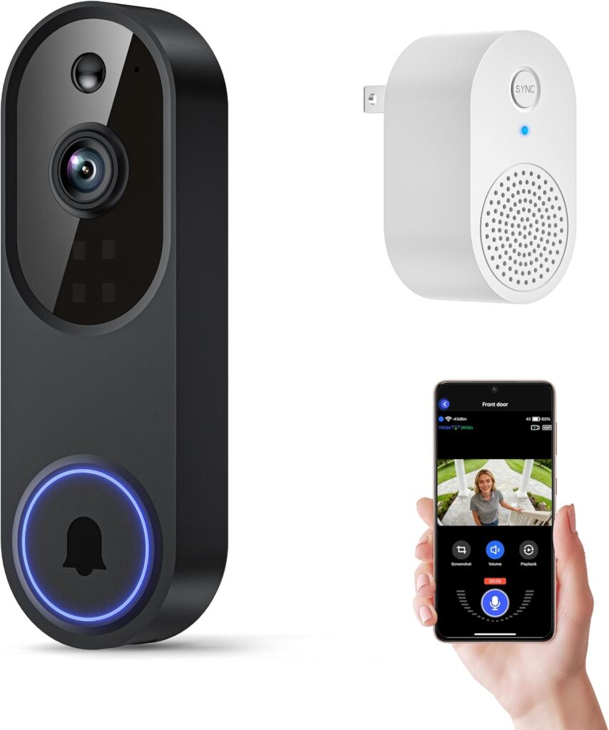 Orbitell 1080p Wireless Wi-Fi Video Doorbell Camera with Two Way Audio, Night Vision, Cloud Storage,…