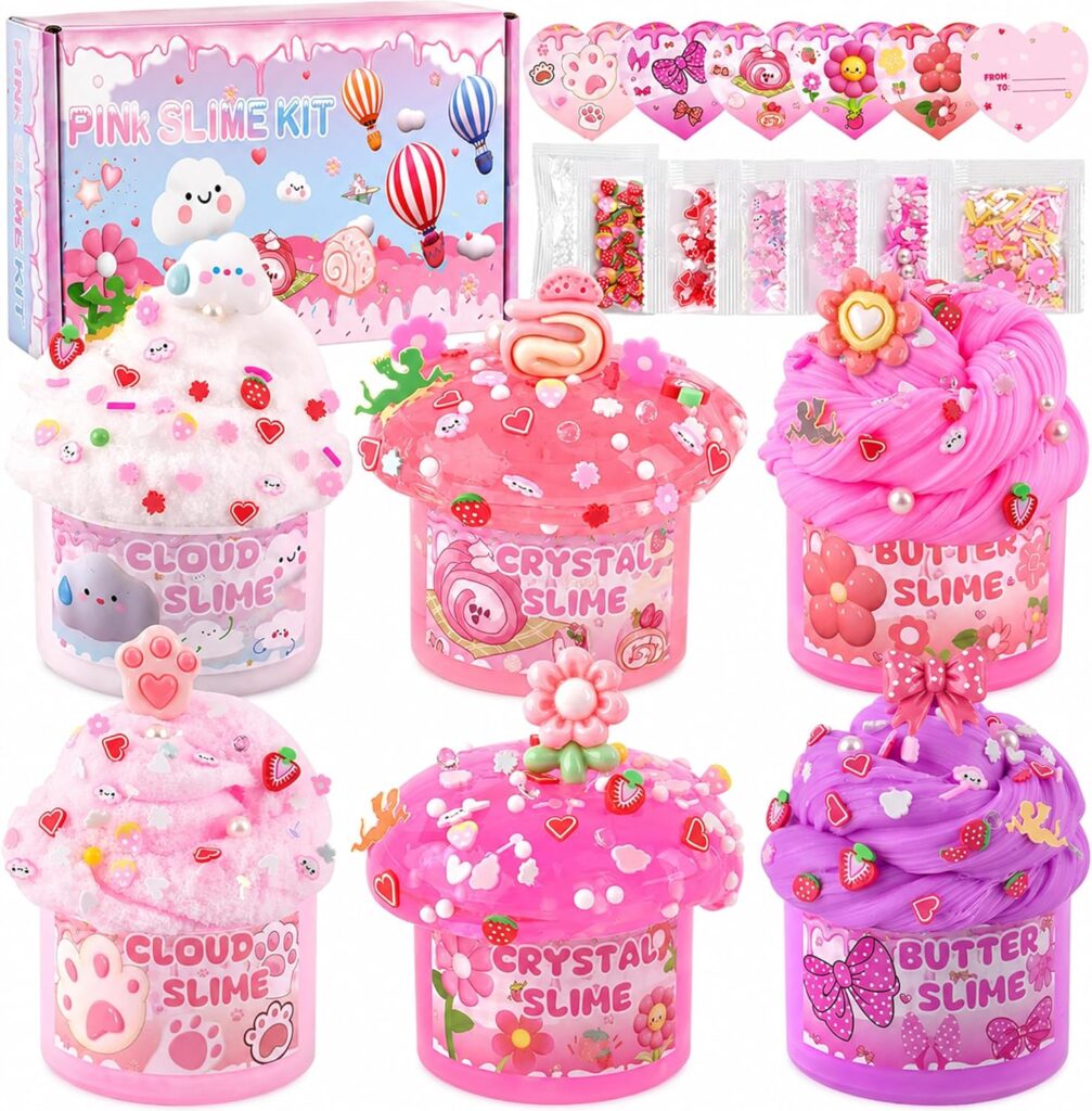 6-Pack Pink Slime Kit for Girls, Cloud Butter Squishy Birthday Gift Se…