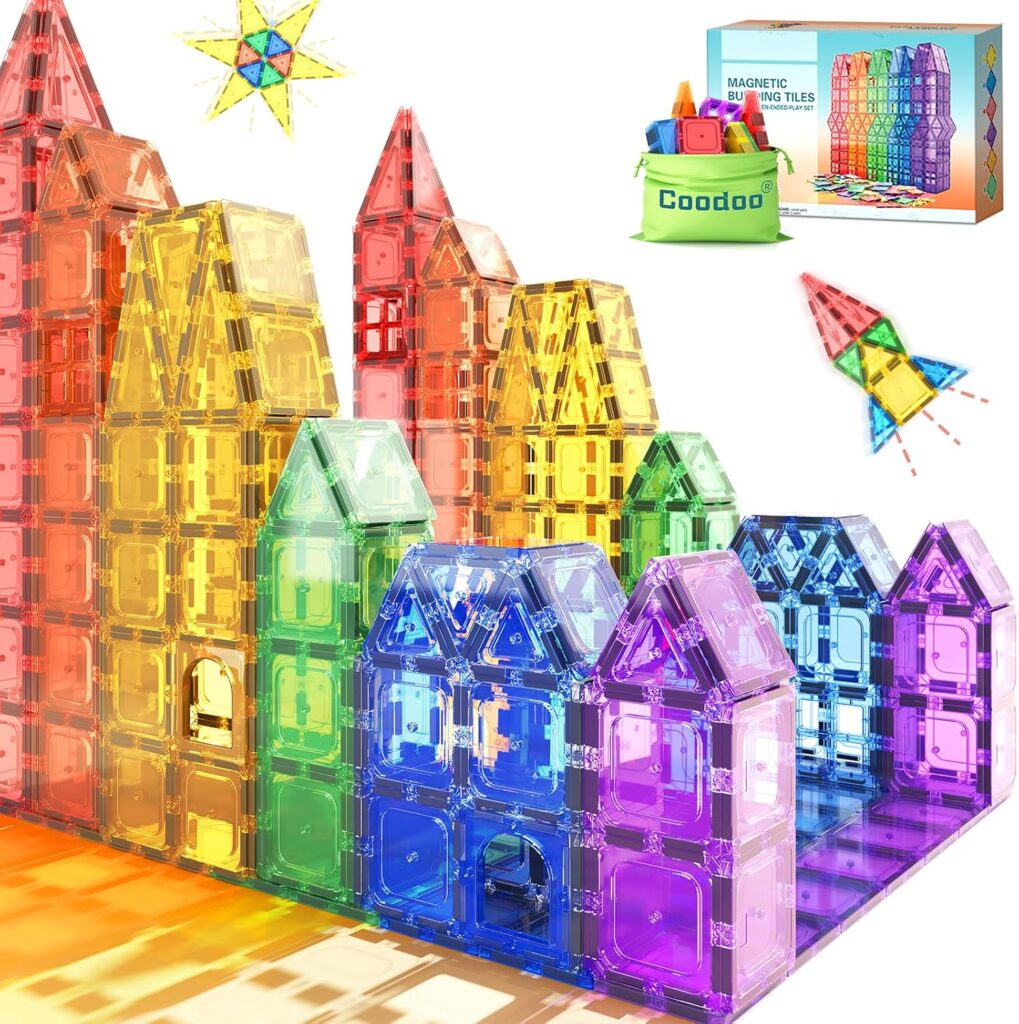Coodoo Magnetic Tiles Kids Toys STEM Magnet Toy for Toddler Magnetic B…