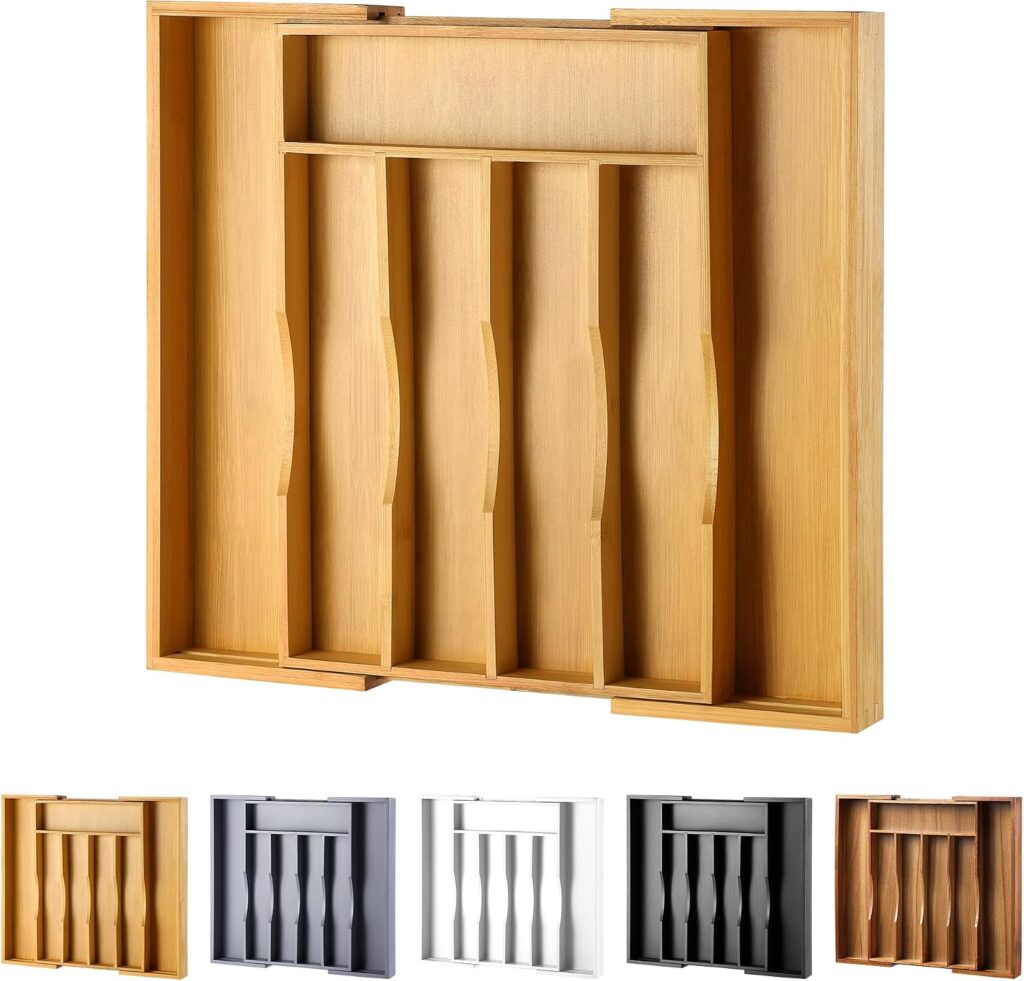 Expandable Bamboo Kitchen Drawer Organizer for Cutlery and Utensils, Adjustable Bamboo Wood Cutlery …