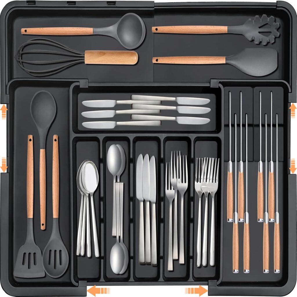 Homecor Silverware Organizer – Expandable Large Kitchen Drawer Organizer Utensil Organizer with 2 Re…