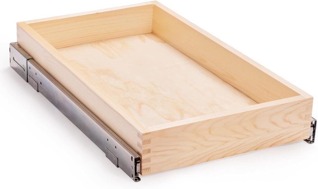 Mulush 13”W x 21”D x 3”H Soft Close Slide Out Wood Drawer Organizer for Kitchen, (Cabinet Opening Wi…
