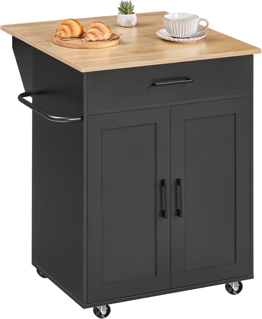 MAHANCRIS Kitchen Island on Wheels with Drop Leaf, Folding Countertop Kitchen Island Cart, Kitchen I…