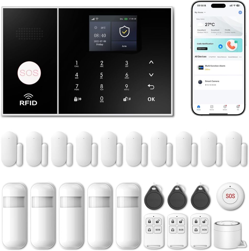 Wireless Alarm System for Home Security,24 Pcs Home Alarm System Wireless DIY Kit,WiFi+GSM/4G with Iā¦