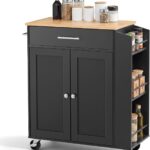 VEVOR Kitchen Island Cart with Storage, 31.3 in Wide Mobile Rolling Storage Island on Swivel Wheels,…