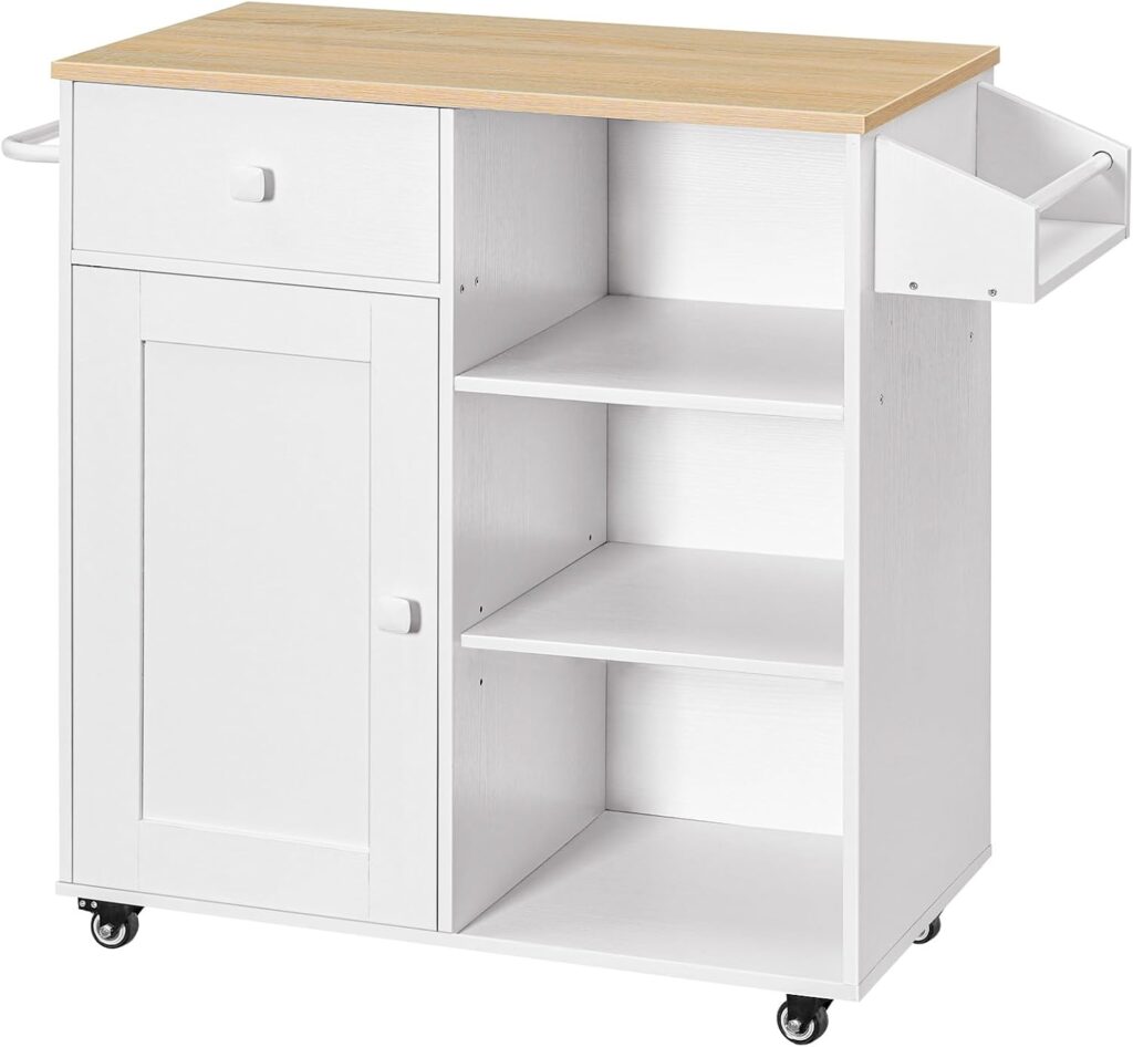 HOOBRO Kitchen Island, Storage Cabinet with Drawer, Kitchen Cart with Spice and Towel Rack, Saving S…
