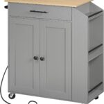 HOOBRO Kitchen Island with Power Outlet, Storage Island with Spice Rack and Drawer, Rolling Kitchen …