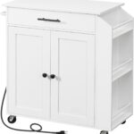HOOBRO Kitchen Island with Power Outlet, Kitchen Storage Island with Spice Rack and Drawer, Rolling …