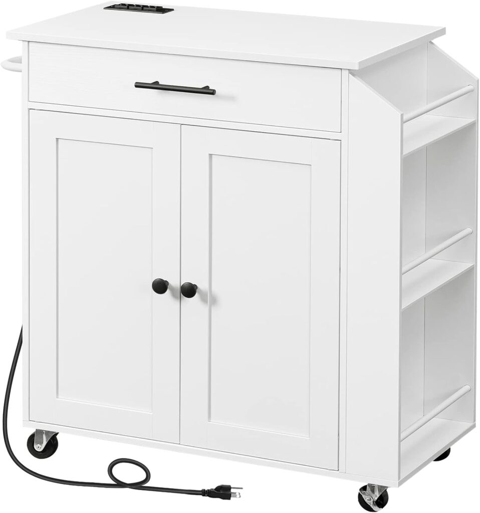 HOOBRO Kitchen Island with Power Outlet, Kitchen Storage Island with Spice Rack and Drawer, Rolling …