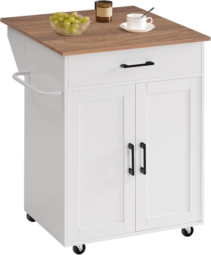 MAHANCRIS Kitchen Island on Wheels with Drop Leaf, Folding Countertop Kitchen Island Cart, Kitchen I…
