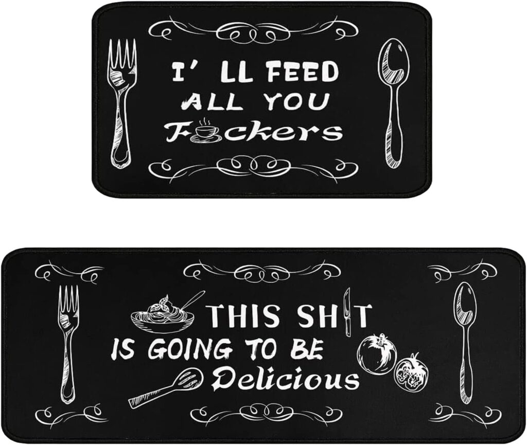 Black Kitchen Rugs and Mats Sets of 2,Funny Decoration Kitchen Rugs Rubber Backing Non-Slip Kitchen …