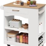 MAHANCRIS Kitchen Island, Mobile Kitchen Island Table with Drawer and Open Shelves, Kitchen Storage …