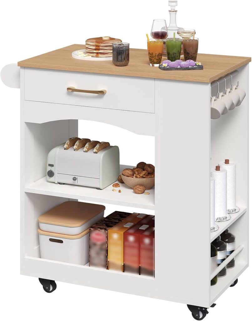 MAHANCRIS Kitchen Island, Mobile Kitchen Island Table with Drawer and Open Shelves, Kitchen Storage …