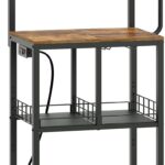YATINEY Bakers Rack with Power Outlet, Microwave Stand with Paper Holder, Coffee Bar Station with Wi…