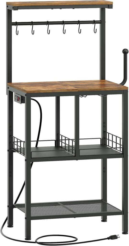 YATINEY Bakers Rack with Power Outlet, Microwave Stand with Paper Holder, Coffee Bar Station with Wi…