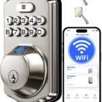 Veise VE012W WiFi Fingerprint Smart Lock for Front Door, Satin Nickel