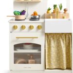 Tiny Land Wooden Play Kitchen for Toddlers, Compact Cream Pretend Play Set
