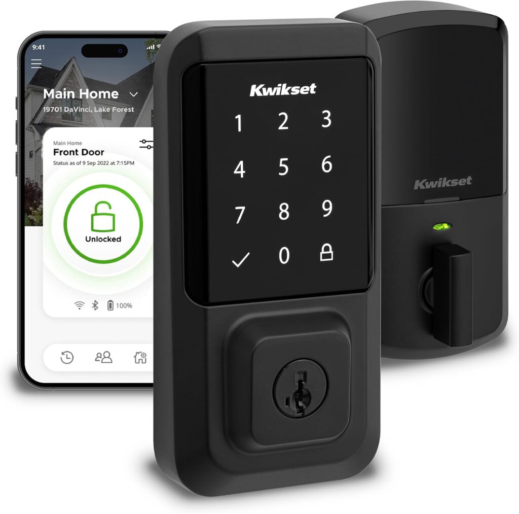 Kwikset Halo Wi-Fi Smart Lock, Keyless Entry Front Door Touchscreen Deadbolt, Matte Black Finish, Gr…