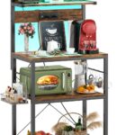 Aheaplus Bakers Rack with Power Outlet & RGB LED,5-Tiers Coffee Bar Table