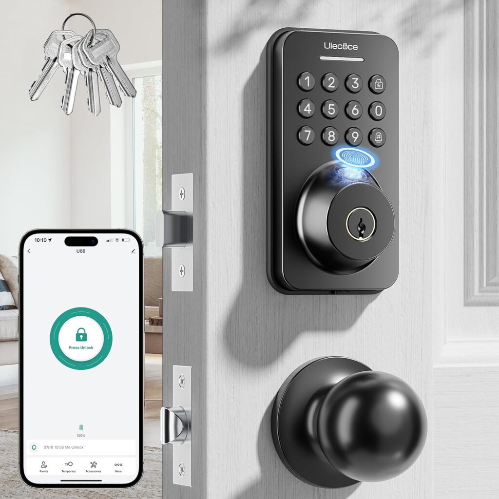 Ulecoce Fingerprint Keypad Deadbolt with Knob Set, Keyless Entry Door Lock with App Control, Door Lo…