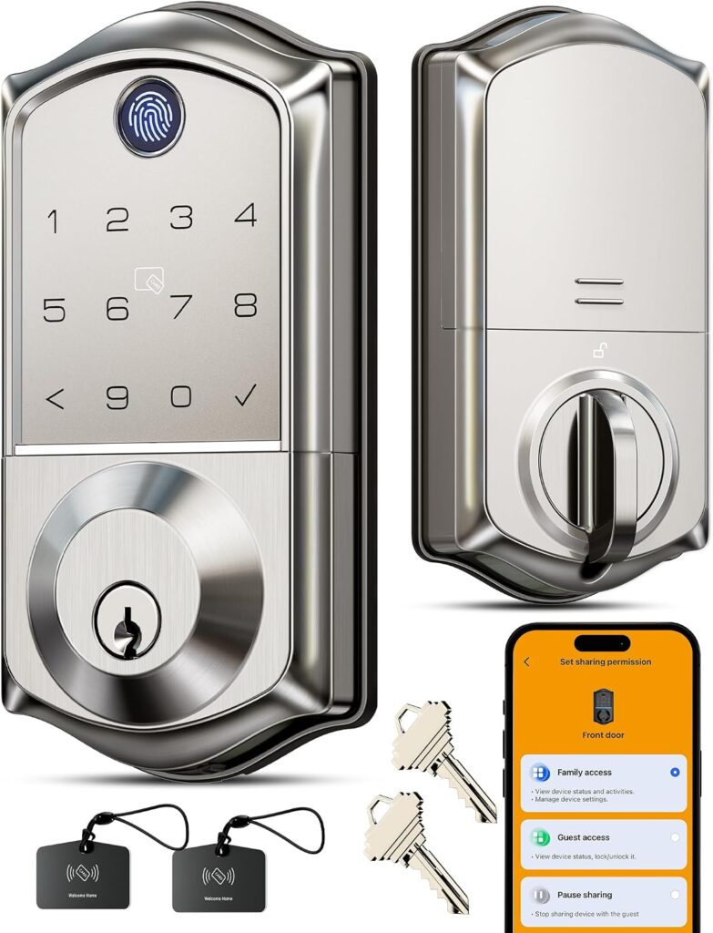 Veise VE017 Fingerprint Smart Door Lock with App Control, Satin Nickel