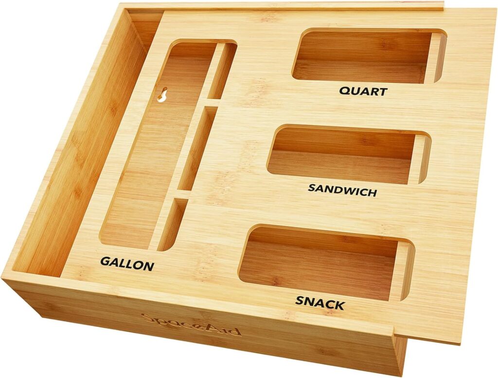 SpaceAid Bag Storage Organizer for Kitchen Drawer, Bamboo Organizer, Compatible with Gallon, Quart, …