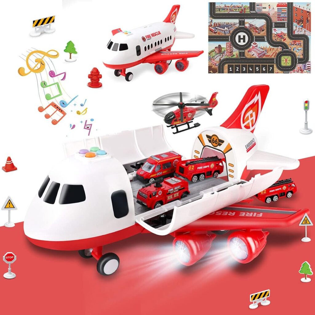 Dwi Dowellin Airplane Toy with Fire Truck Cars and Play Mat,Plane with…