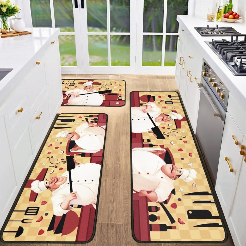 Chef Kitchen Rugs and Mats Set of 3, 17″x30″+17″x47″+17″x59″