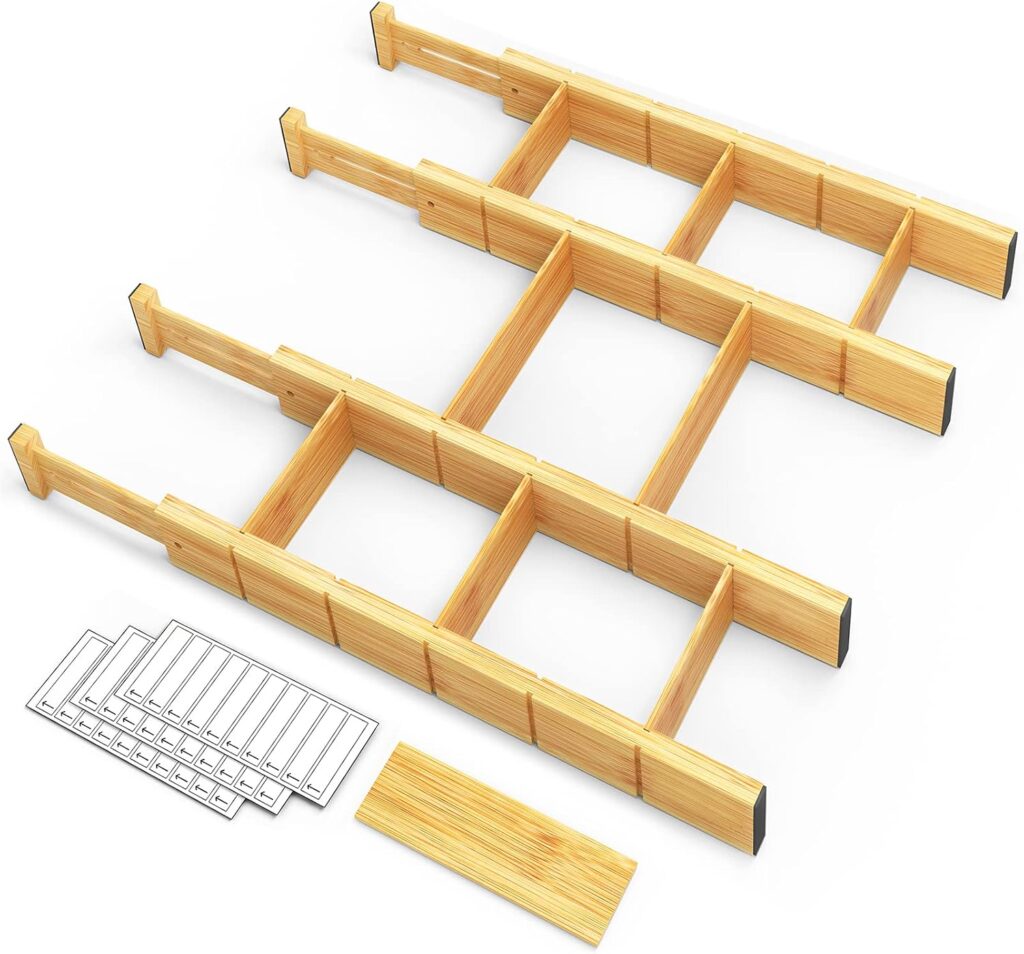 SpaceAid Bamboo Drawer Dividers with Inserts and Labels, Kitchen Adjustable Drawer Organizers, Expan…