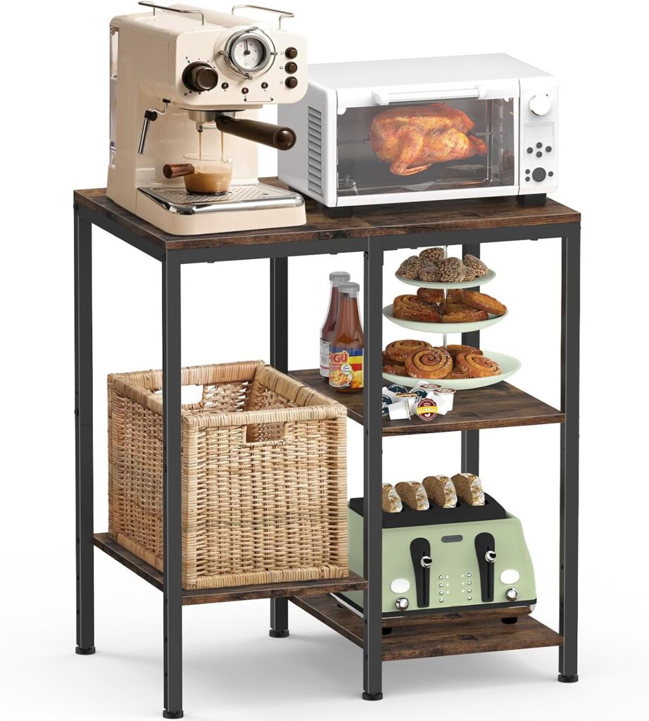 OGEMXU Kitchen Microwave Stand,4-Tier Adjustable Microwave Cart, Brown
