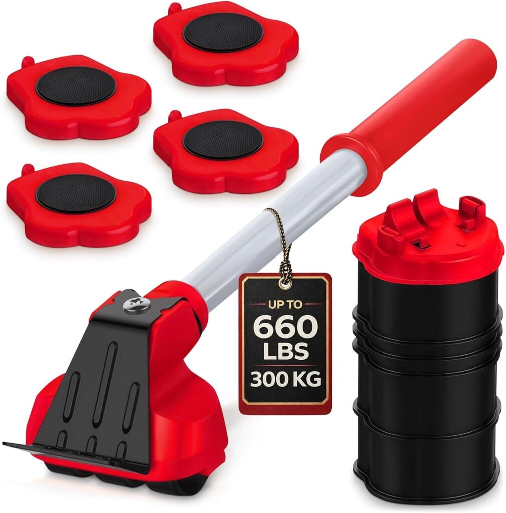 Furniture Lifter Tool with 4 Pcs Appliance Movers Sliders, 660 Lbs