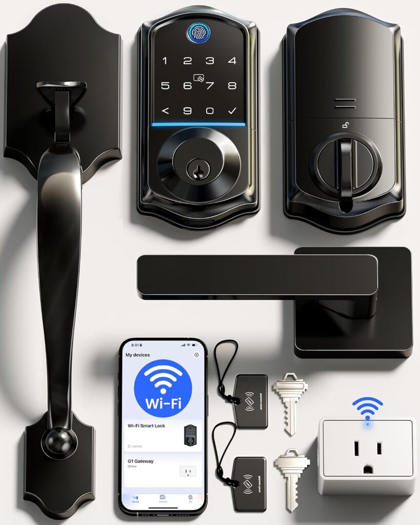 Veise VE017G-H Wi-Fi Smart Door Lock Deadbolt with Handle Set, Matte Black