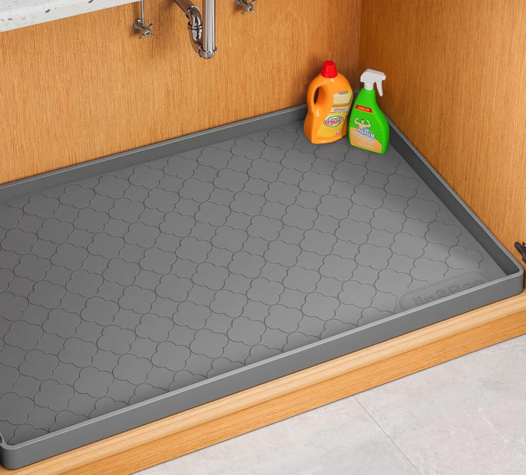 Jin&Bao Under Sink Mat 34″ x 22″ Waterproof Silicone Cabinet Kitchen Liner