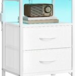 SONGMICS Nightstand with Charging Station, 2 Fabric Drawers