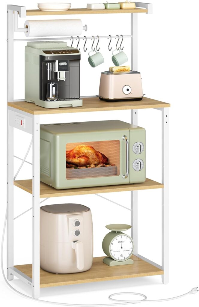VASAGLE 4-Tier Kitchen Bakers Rack with Power Outlet, 23.6-Inch Wide