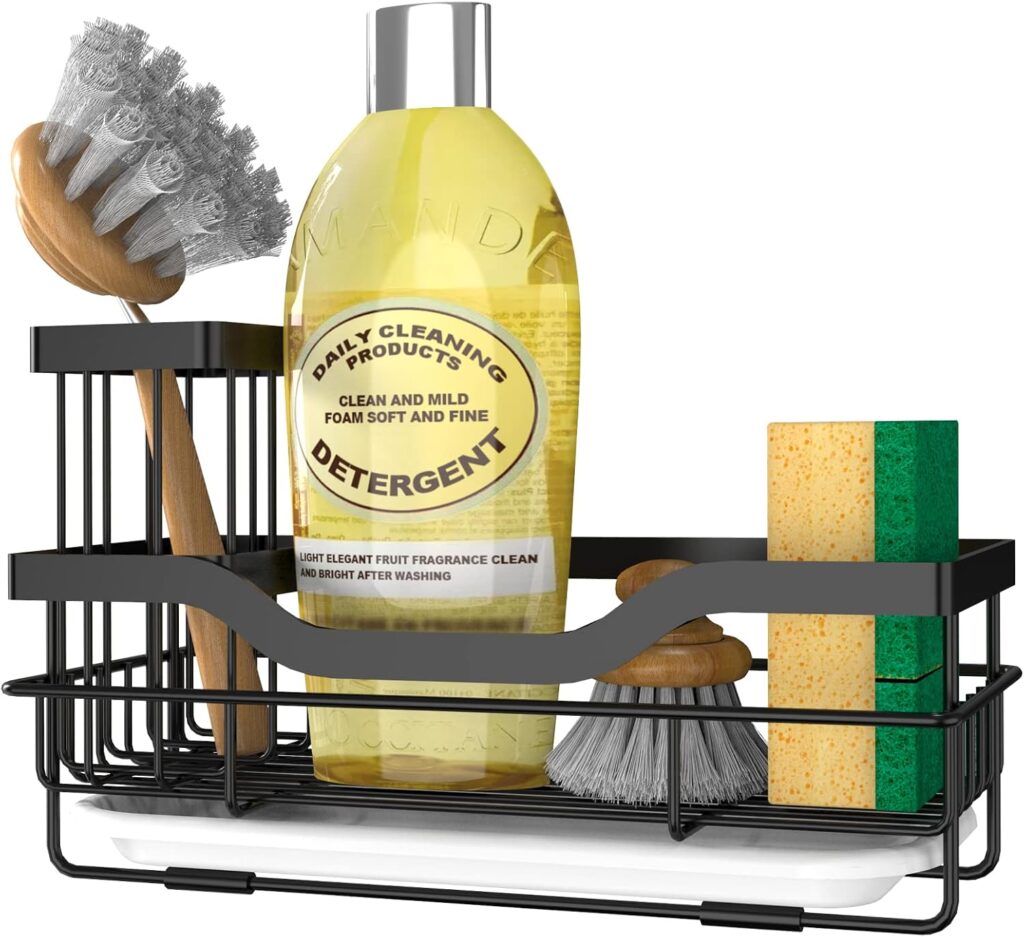 Sponge Holder for Kitchen Caddy Sink Organizer, Multifunctional Rustproof Dish Soap Sponge Caddy for…