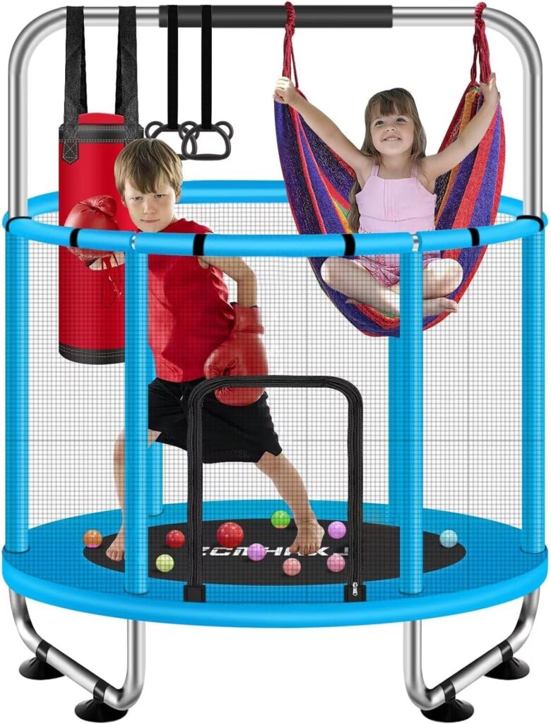 ZCMHAXJ 55″ Trampoline for Kids with Enclosure, 440lbs Capacity Indoor…