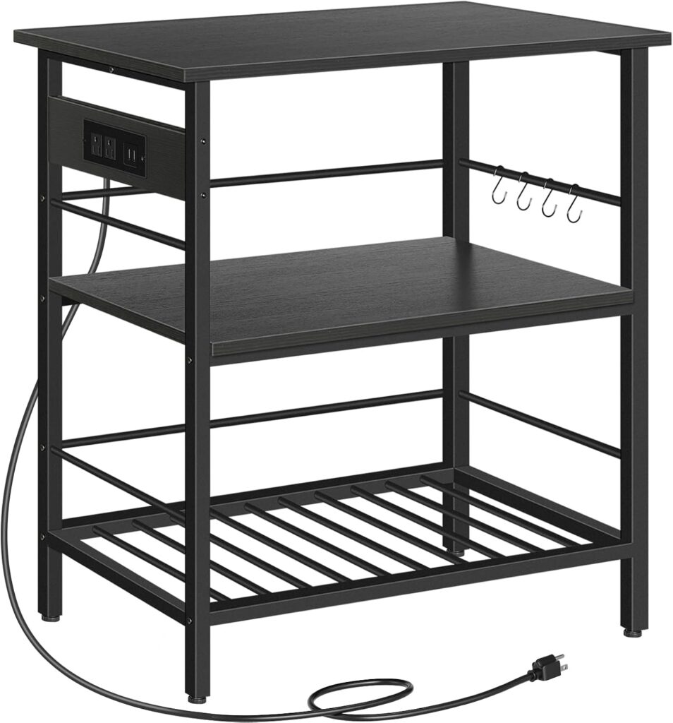HOOBRO Kitchen Island with Storage, Kitchen Island Table with Power Outlet, 35.4″ L 3 Tier Coffee St…