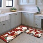 Cartoon Fat Chef Kitchen Rugs Set of 2, Red Background Bistro Cooking Chef Water Absorbent Non Slip …