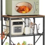 Huuger 4-Tier Bakers Rack with Reversible Power Outlet, 23.6 Inch Microwave Stand, Kitchen Coffee Ba…