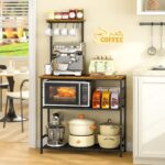 3IngSeagulls Bakers Rack with Storage, Kitchen Microwave Stand with Adjustable Shelf and 6 S Hooks, …