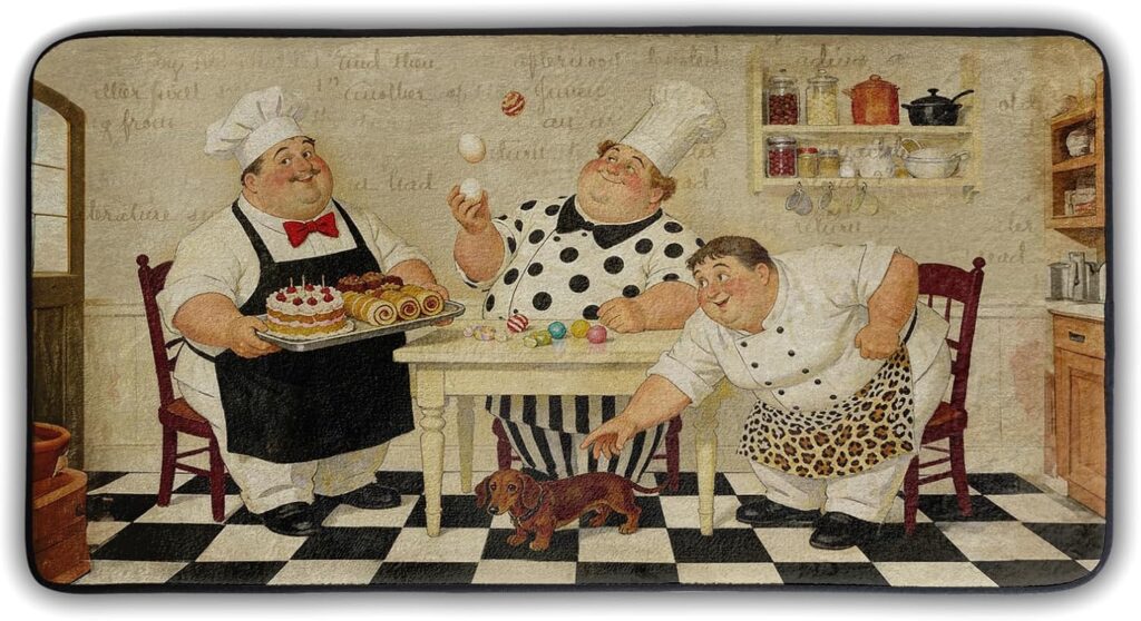 Kitchen Fat Chef Man Mats and Rugs Non Slip Anti Fatigue Washable Kitchen Floor Mats for in Front of…