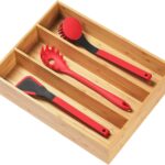 Umilife Bamboo Kitchen Utensils Organizer, 13 Inch Drawer Dividers for Silverware, Extra Deep Holder…