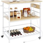 IBUYKE Kitchen Island with 3 Shelves, Island Table for Kitchen with Power Outlet,Kitchen Cart with L…